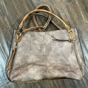 Large faux suede purse with leather handles